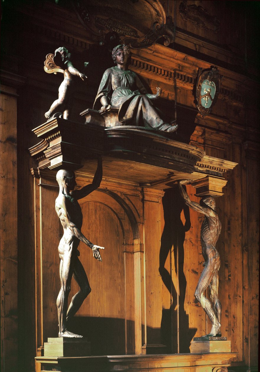 Glispelati (derili olanlar) olarak bilinen, çıplak ve derisiz iki erkek heykeli, anatomik tiyatro by Antonio (d.1663) Paolucci