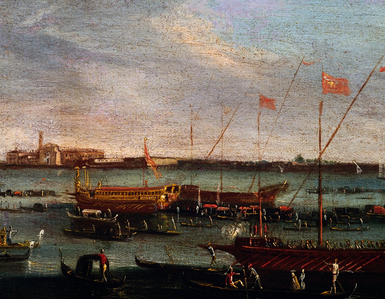 Bucentaur (Venedik düklerinin devlet kadırgası) Venedik Lido'sunda, tuval üzerine yağlı boya, Canaletto Okulu, İtalya by Antonio (studio of) Canaletto