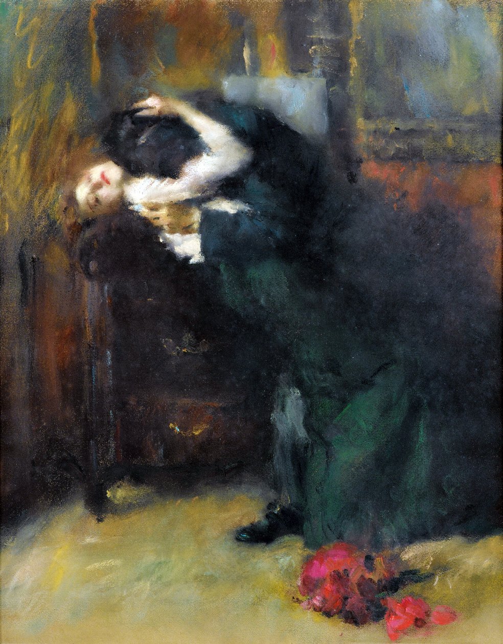 The Kiss by Antonio Ambrogio Alciati (1878-1929), - Kağıt üzerine pastel, 56x44 cm - Özel Koleksiyon by Antonio Ambrogio Alciati