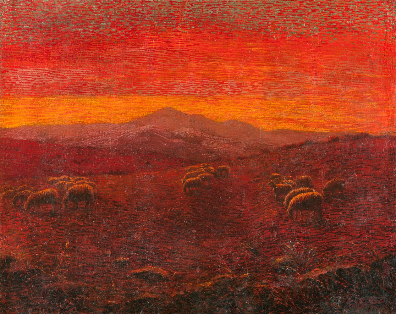 Floklu Peyzaj (panelde kağıt üzerine yağlı boya) by Antonio Ballero