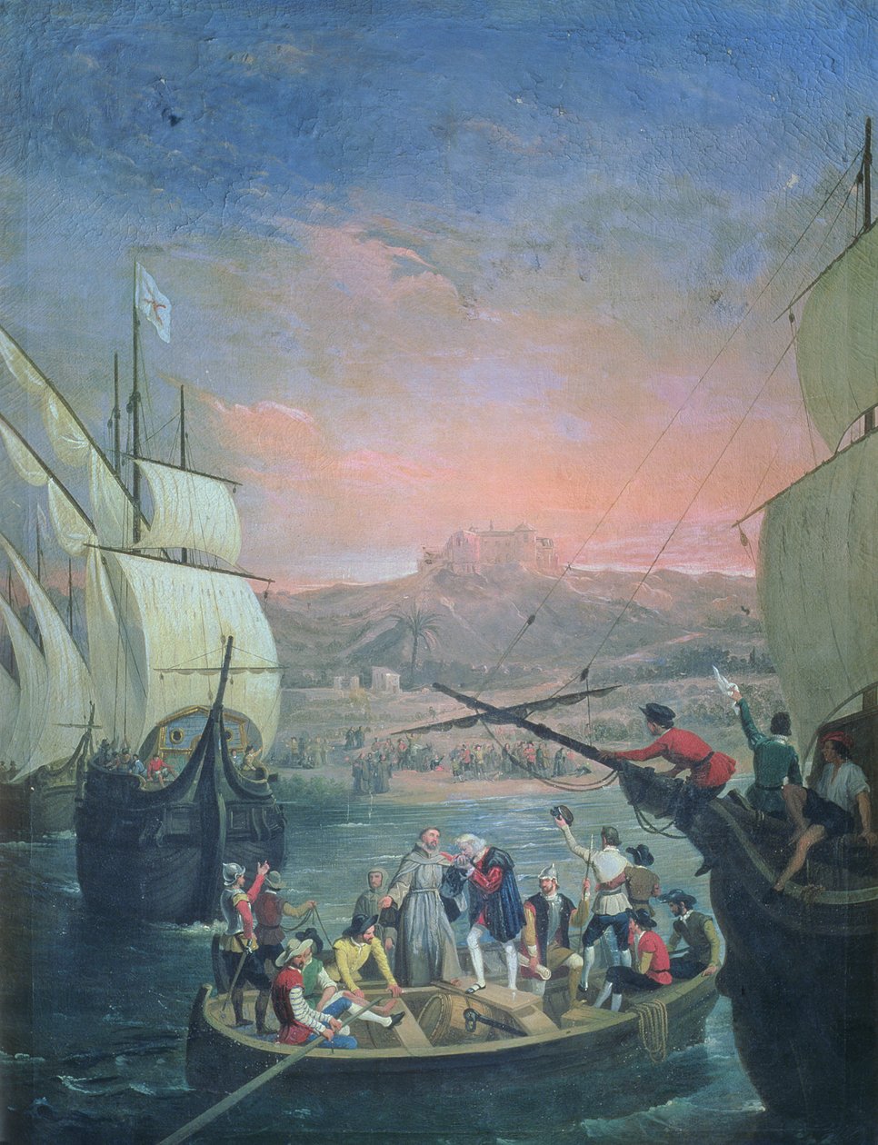 Santa Maria, Pinta ve Nina'nın 1492'de Palos'tan ayrılması (tuval üzerine yağlı boya) by Antonio Cabral Bejarano