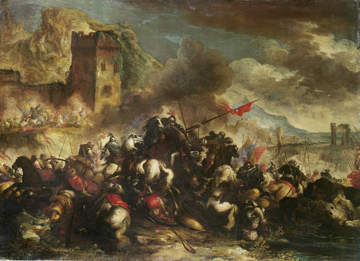 Haçlılar ve Türkler arasında süvari çatışmaları by Antonio Calza