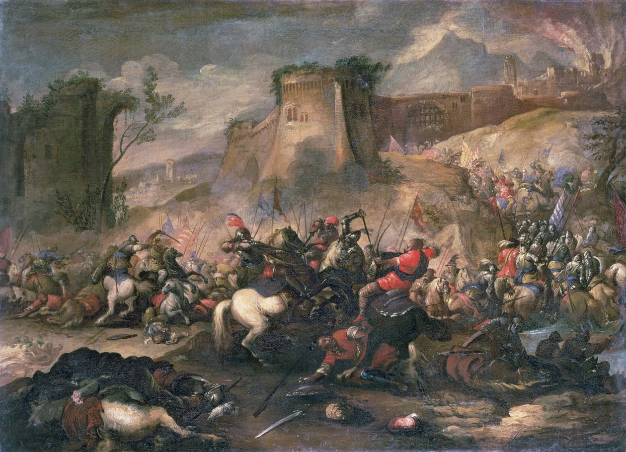 Haçlılar ve Türkler arasında süvari çatışmaları by Antonio Calza