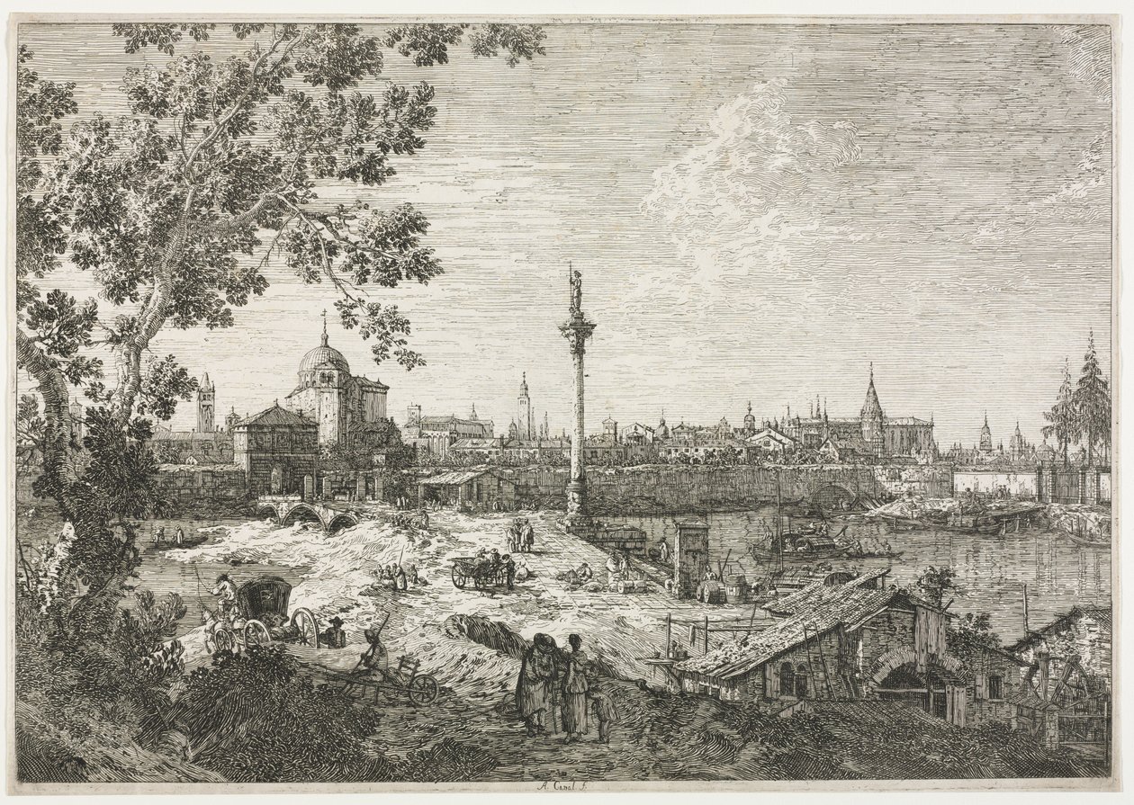Nehir Üzerinde Bir Şehrin Panoraması by Antonio Canaletto