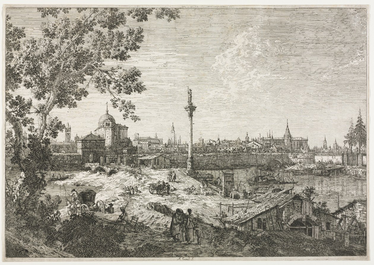 Nehir Üzerindeki Bir Şehrin Panoraması. by Giovanni Antonio Canal