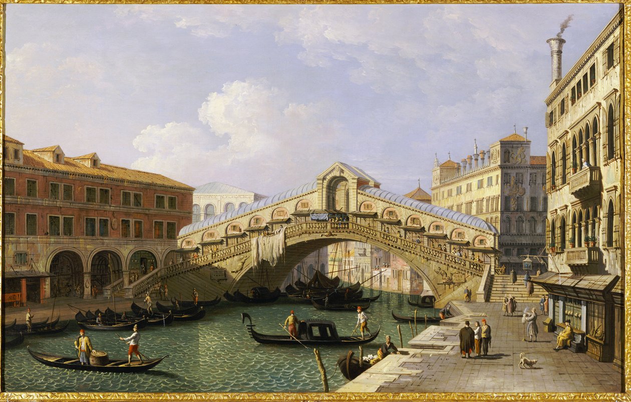 Fondamenta Del Vin ve Fondaco Dei Tedeschi ile Güneyden Rialto Köprüsü Venedik by Giovanni Antonio Canal