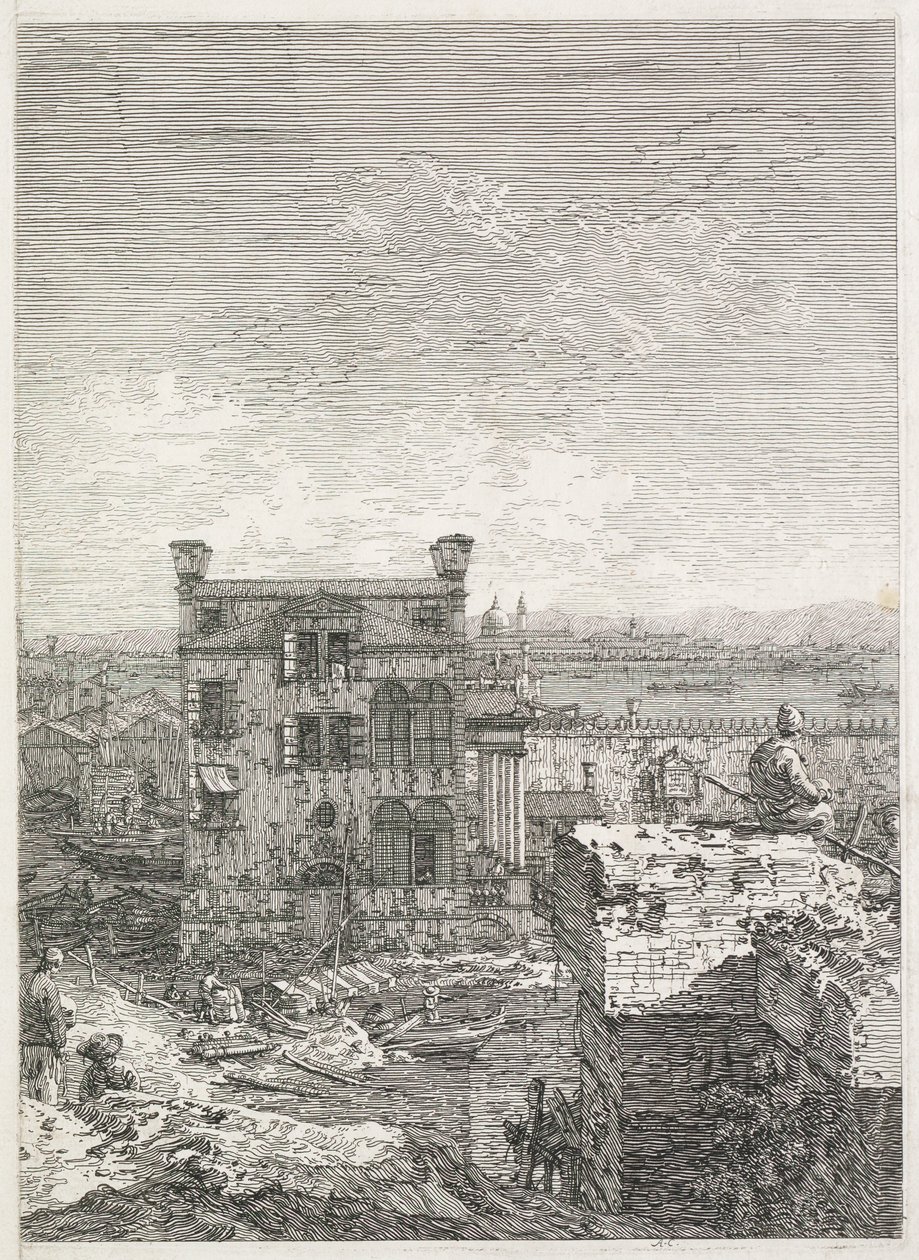 Manzaralar: Altı Sütunla Çevrili Bir Ev by Antonio Canaletto
