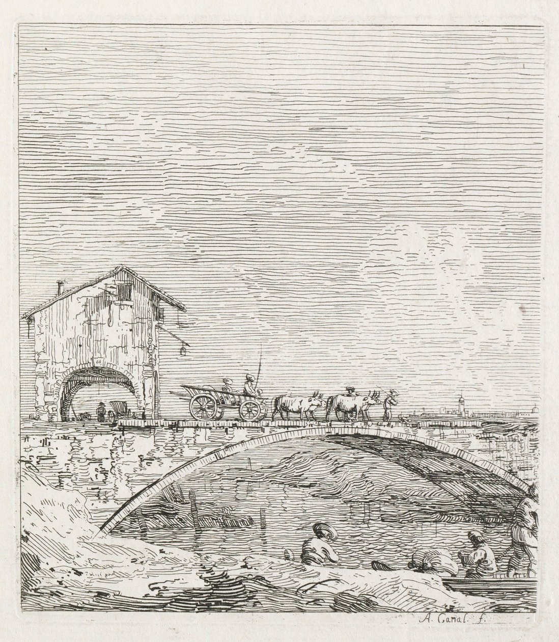 Görüntüler: Köprüden Geçen Bir Vagon, 1735-1746. by Giovanni Antonio Canal