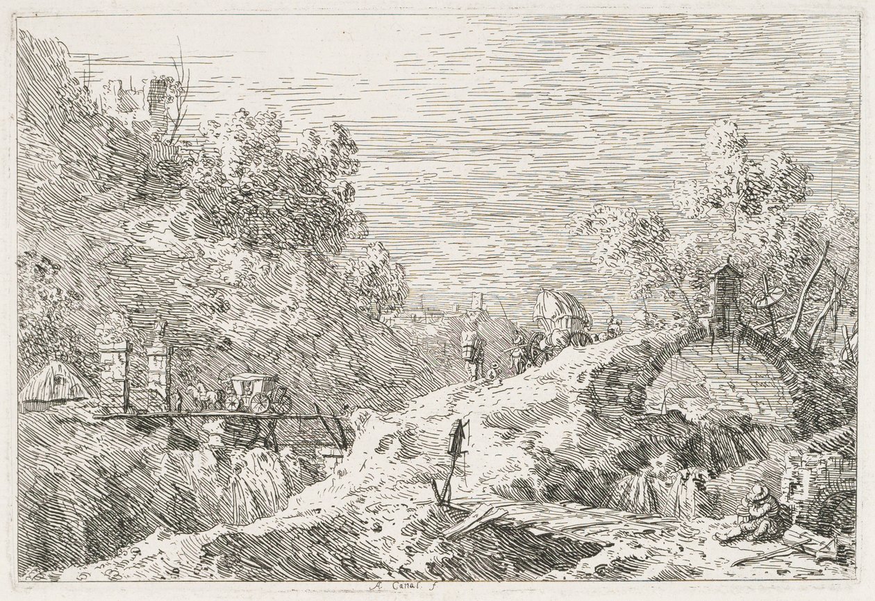 Manzara: Beş Köprülü Dağ Manzarası, 1735-1746. by Giovanni Antonio Canal