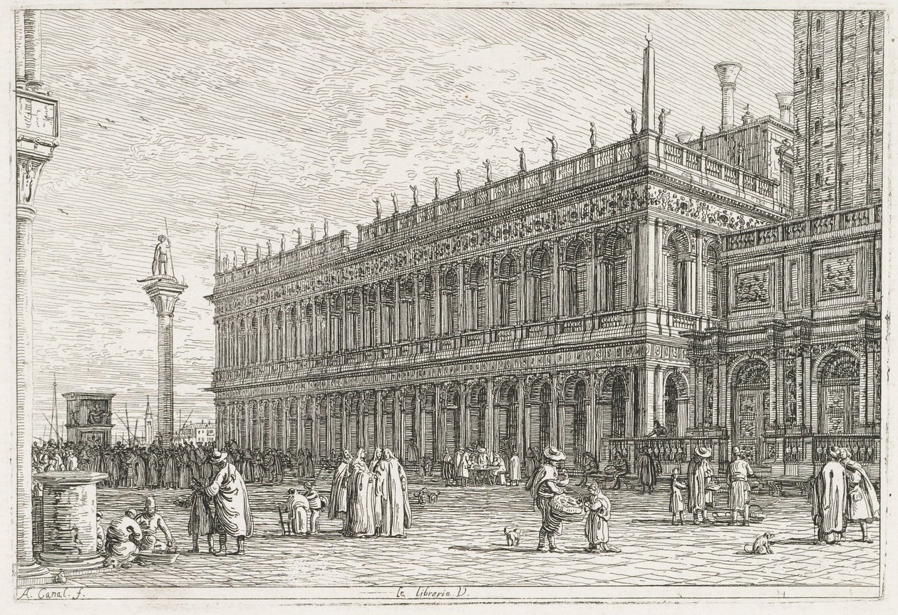 Manzara: Kütüphane, Venedik, 1735-1746. by Giovanni Antonio Canal