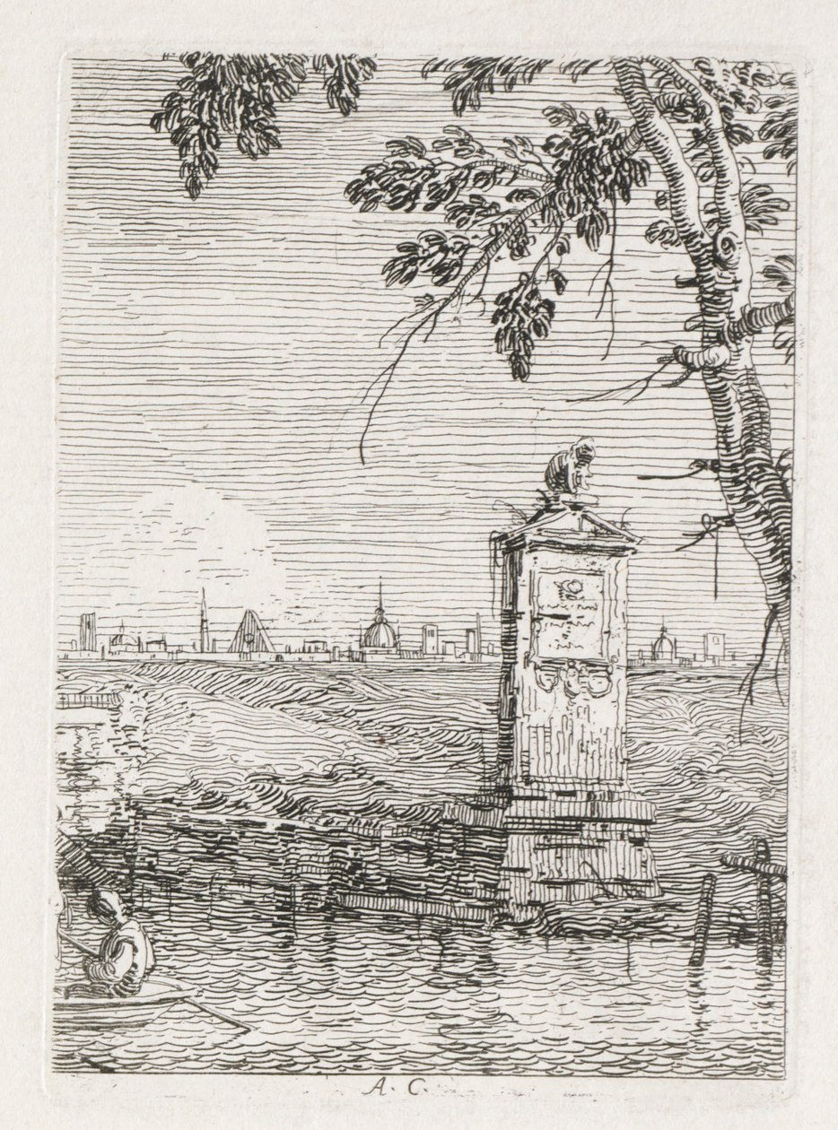Manzara: Bir Ağacın Altındaki Küçük Anıt by Antonio Canaletto