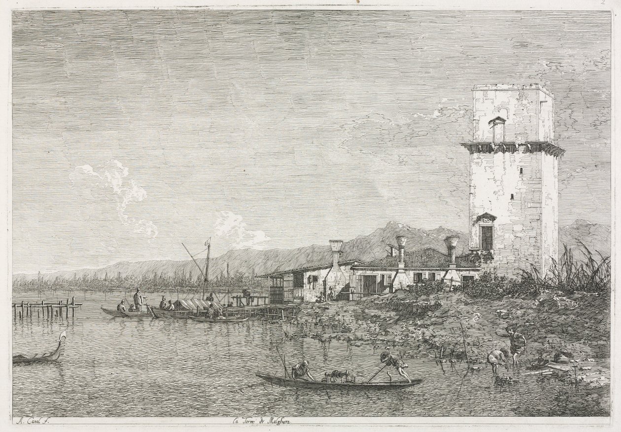 Manzara: Malghera Kulesi, 1735-1746. by Giovanni Antonio Canal