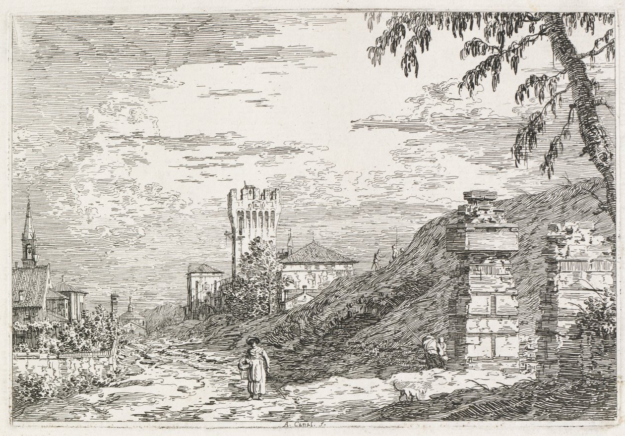 Manzara: İki Yıkık Sütun by Antonio Canaletto