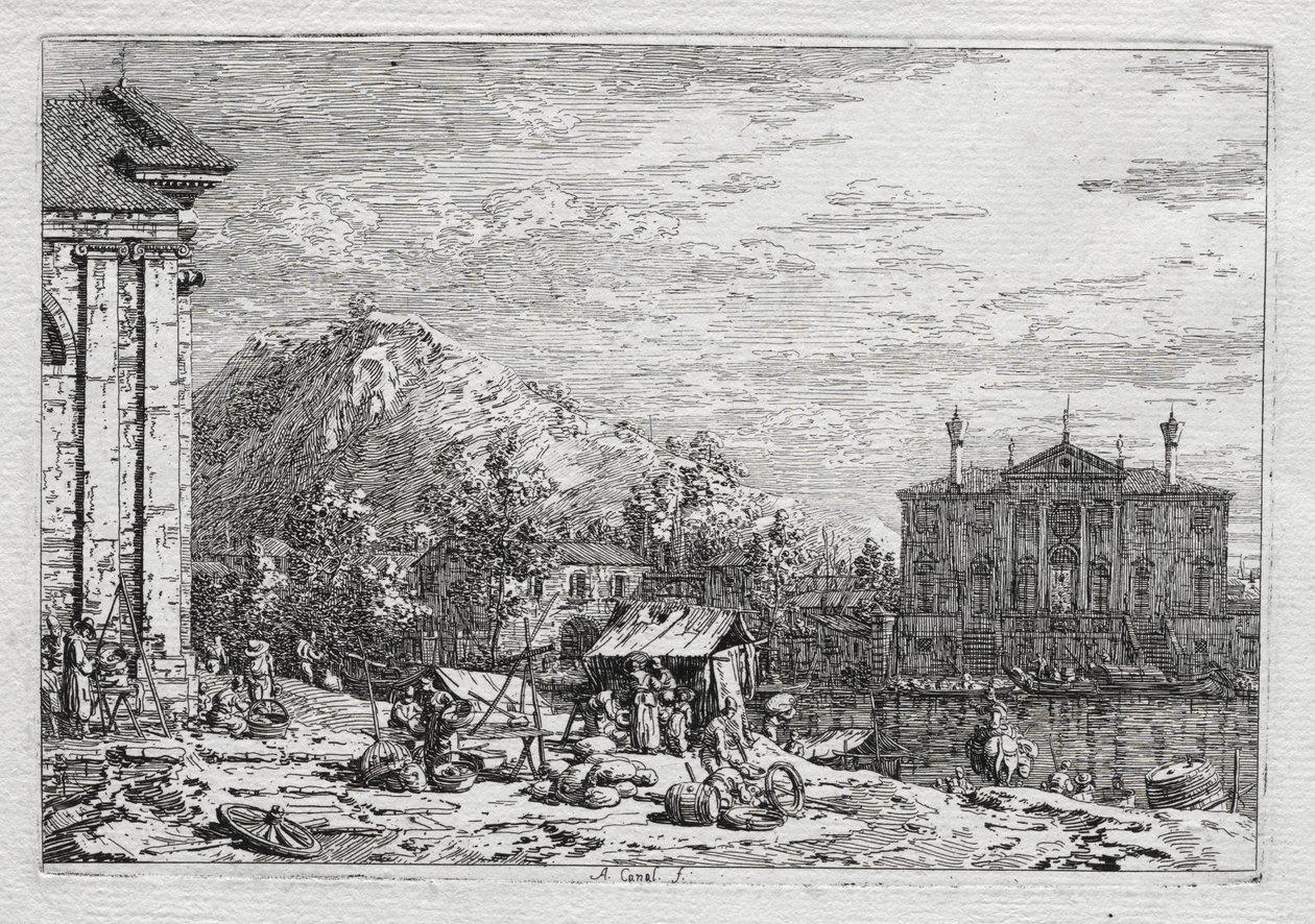 Venedik ve Çevresi Manzaraları: Nehrin Ötesinde Bir Şehir by Antonio Canaletto