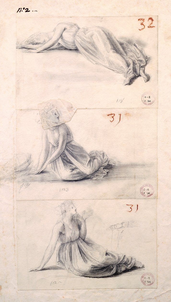 Antonio Canova (1757-1822) tarafından üç farklı pozisyonda kadın figürü, çizim by Antonio Canova