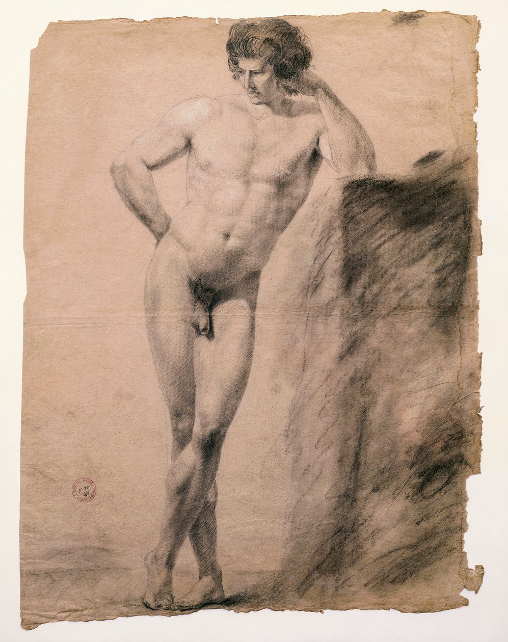 Antonio Canova (1757-1822) tarafından kaideye yaslanmış çıplak erkek çalışması, çizim by Antonio Canova