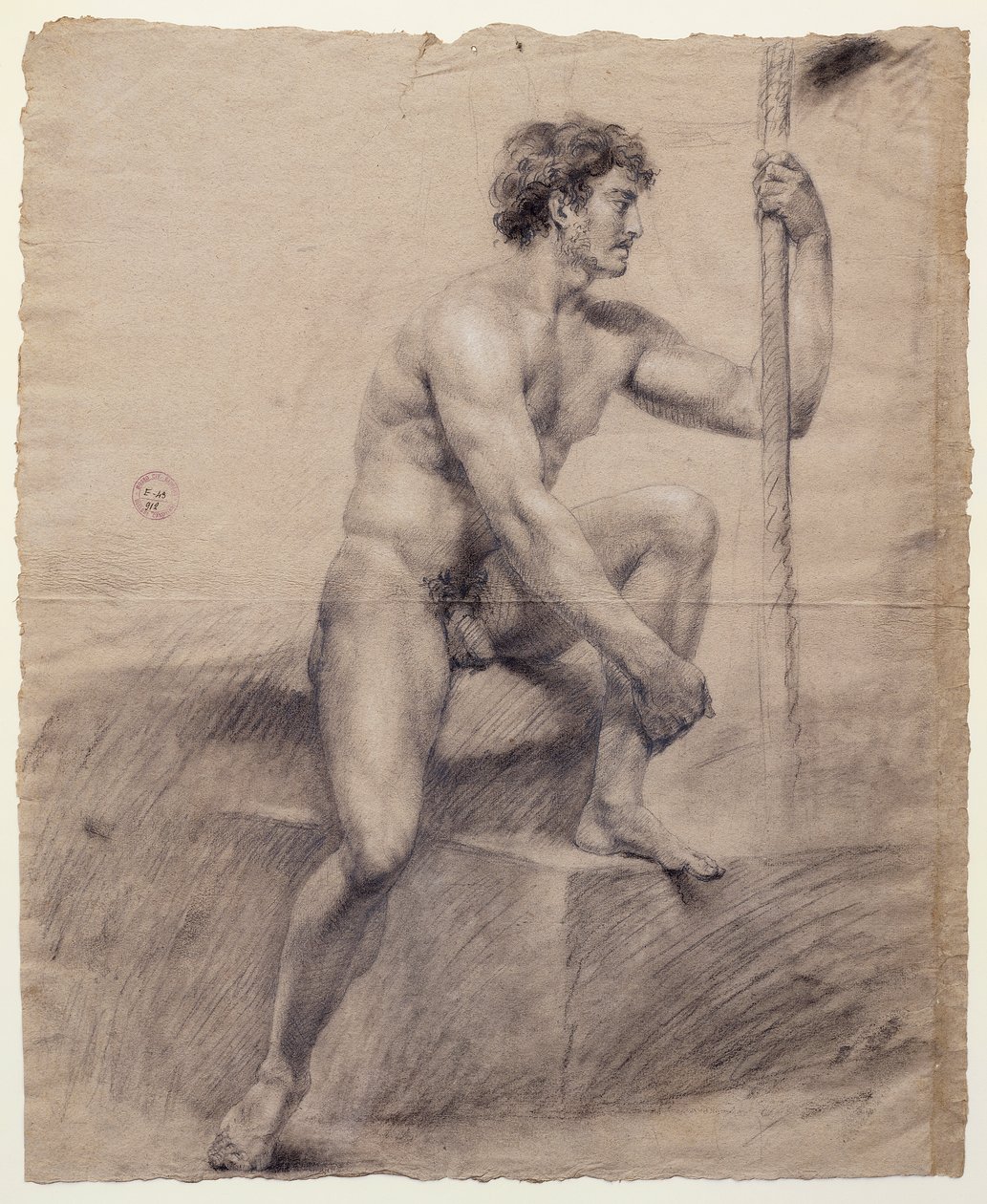 Podyumda oturan çıplak erkek çalışması, Antonio Canova (1757-1822), çizim by Antonio Canova