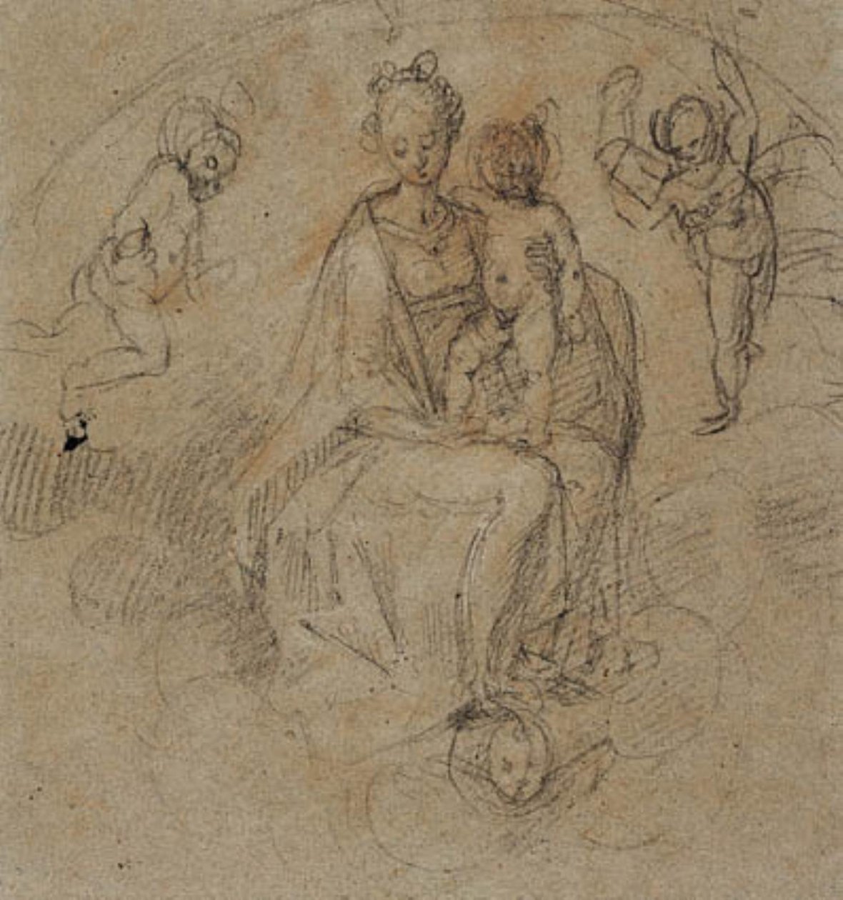 Bulutlarda Madonna ve Çocuk iki putti ile çevrili by Antonio Cimatori