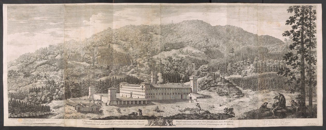 Appenine ormanlarının ortasındaki manastırın geniş görünümü by Antonio Cioci or Ciocchi