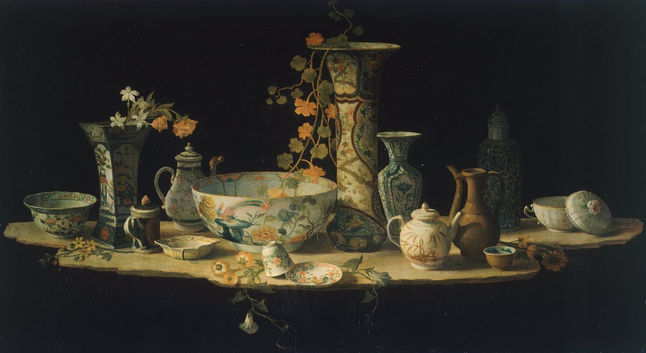 Porselen vazolu sert taş masa tablası için hazırlık resmi, yaklaşık 1875, Antonio Cioci (1722 ve 1792 arası), tuval üzerine yağlı boya. by Antonio Cioci or Ciocchi