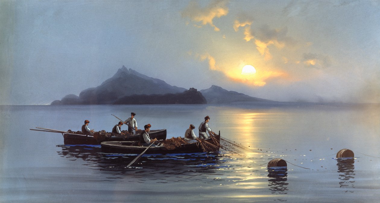 Capri kıyılarındaki balıkçılar (tuval üzerine yağlı boya) by Antonio Coppola