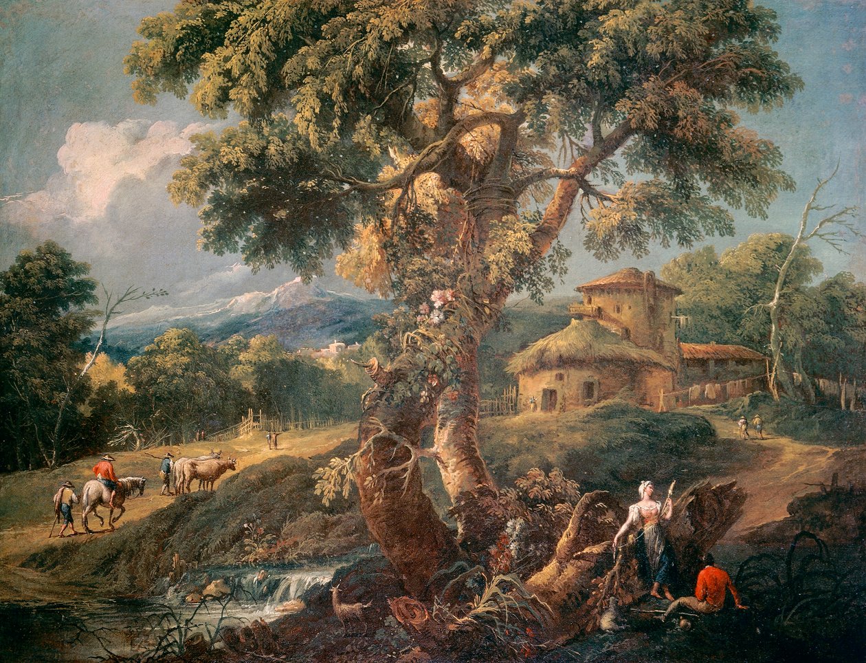 İnsanlar ve bir nehir ile dağ manzarası, Antonio Diziani (1738-1797), tuval üzerine yağlıboya, 55x72 cm by Antonio Diziani