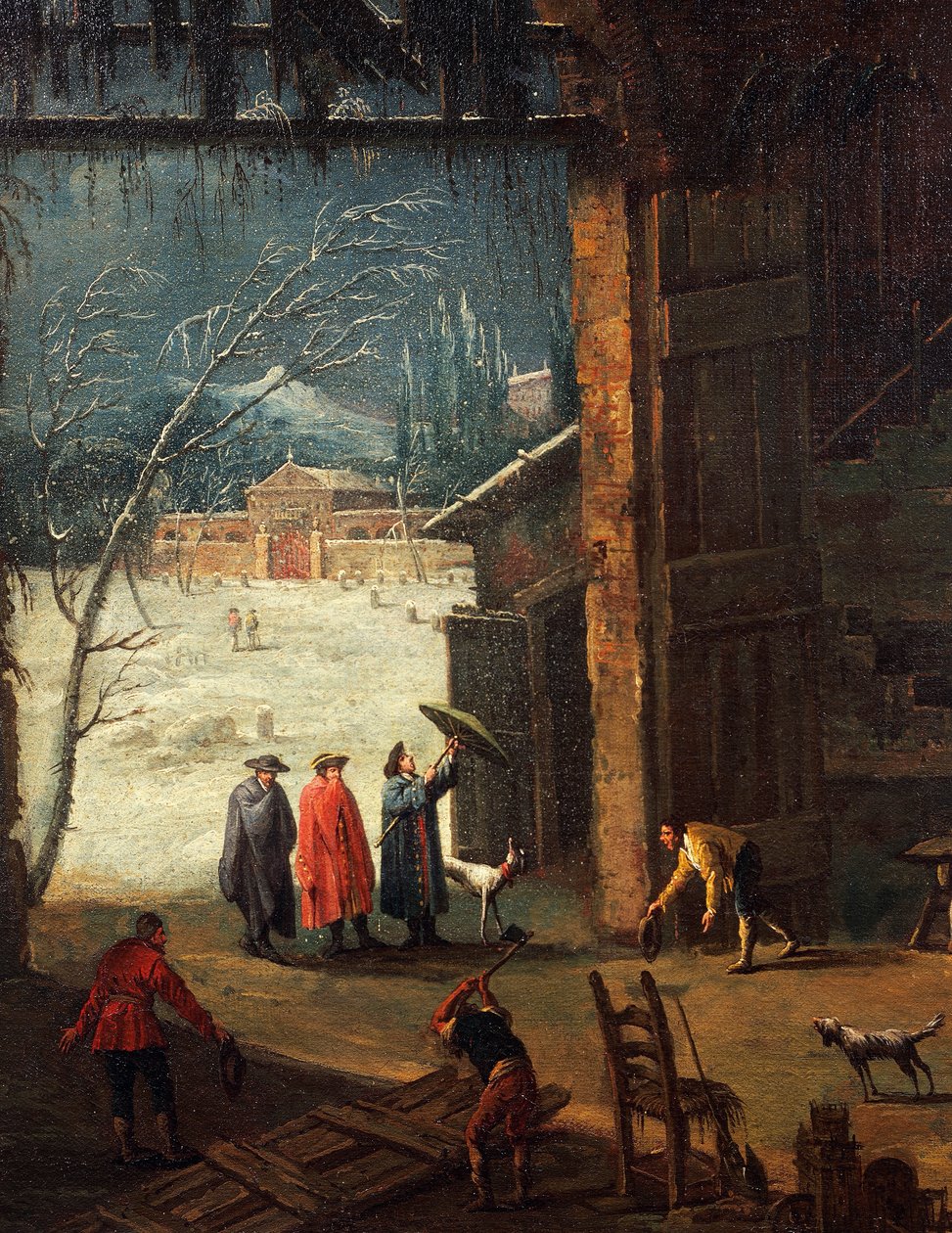 Kış, bir asilzadenin villaya gelişi, Antonio Diziani (1737-1797), resim. Detay. by Antonio Diziani