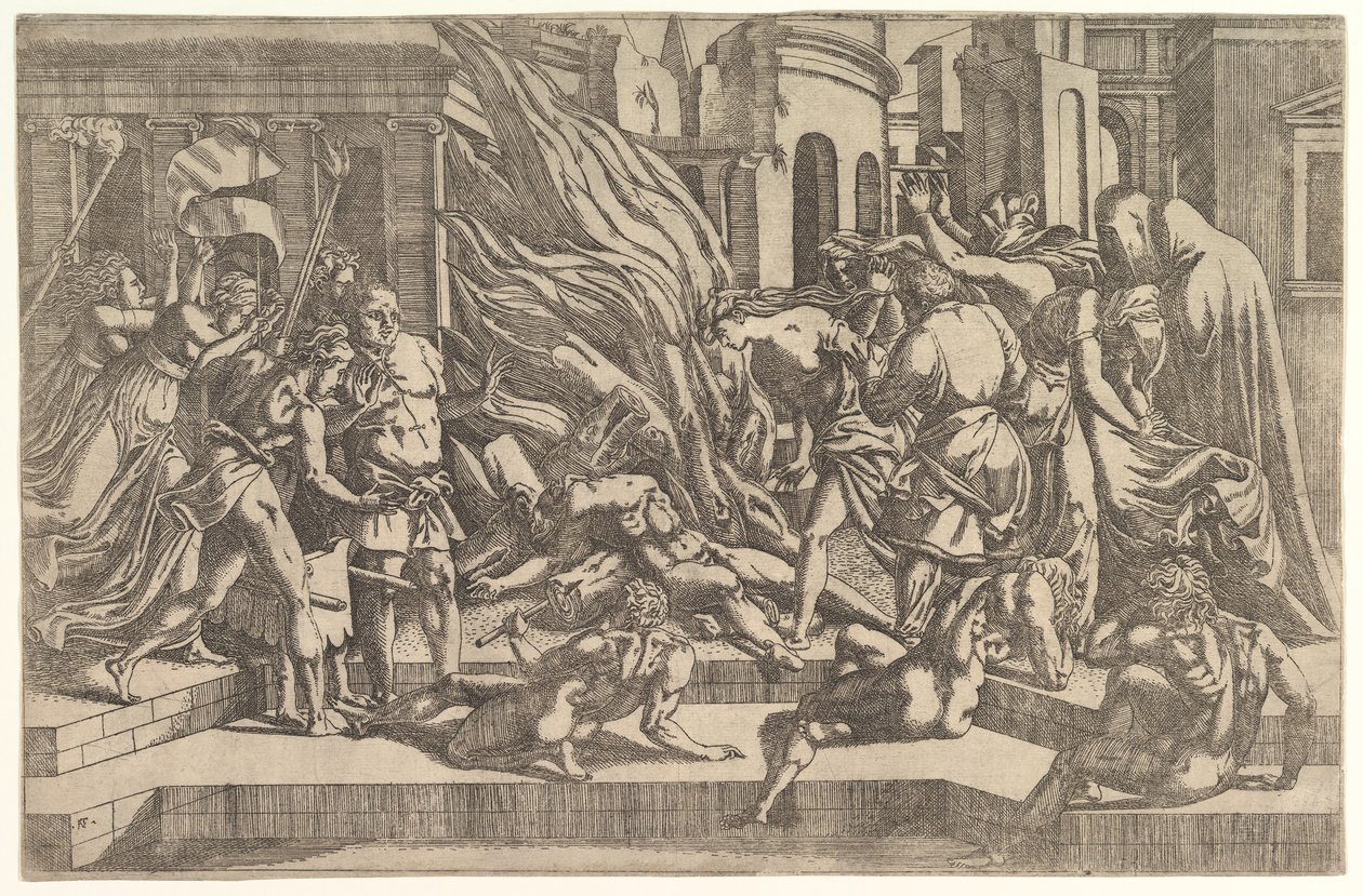 Bir cesedin yakılması, ca. 1543. by Antonio Fantuzzi