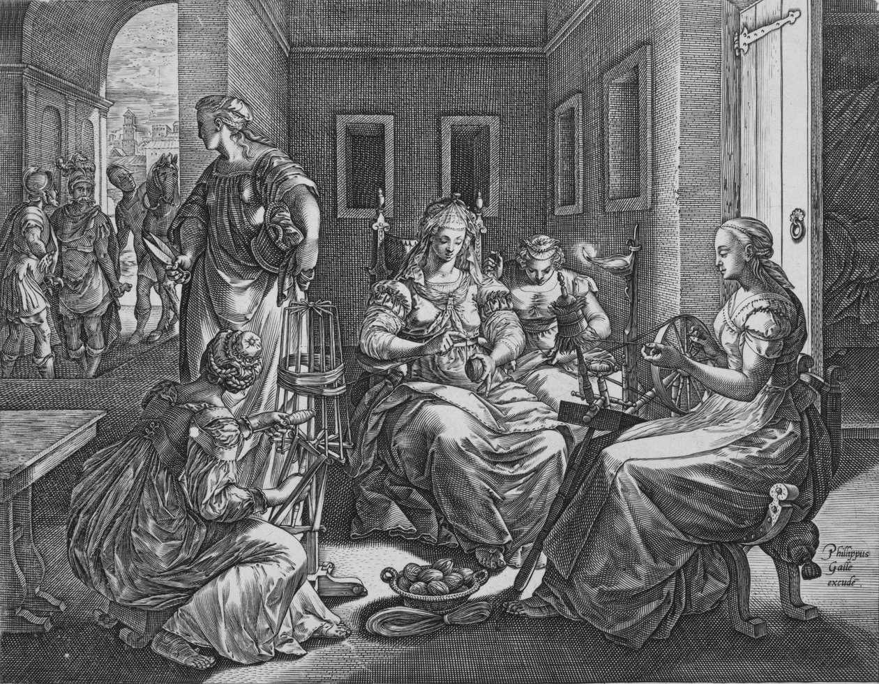Lucretia ve hizmetçileri dönüyor, 1537-45. by Antonio Fantuzzi