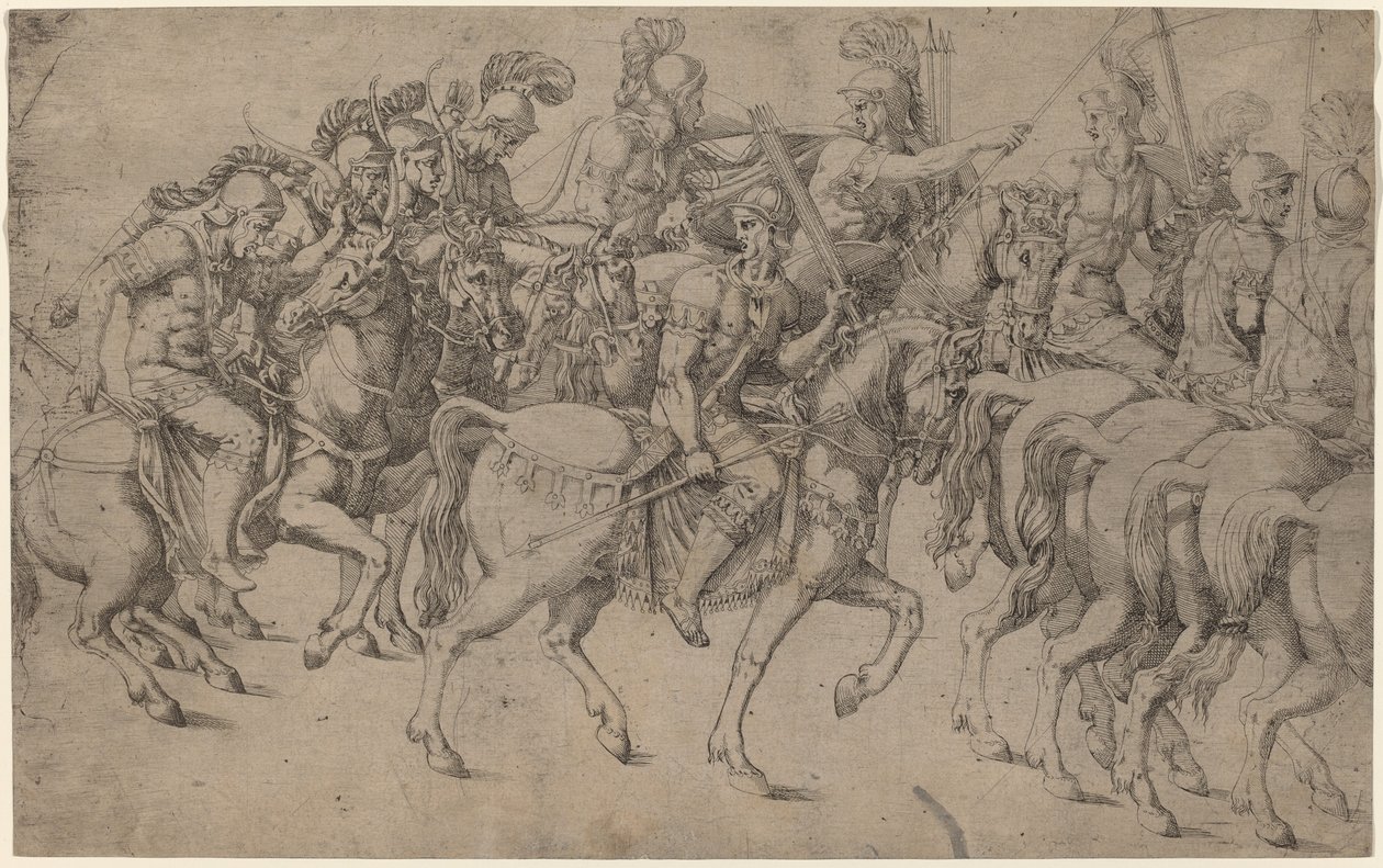 Yay ve Cirit Taşıyan Biniciler by Antonio Fantuzzi after Giulio Romano