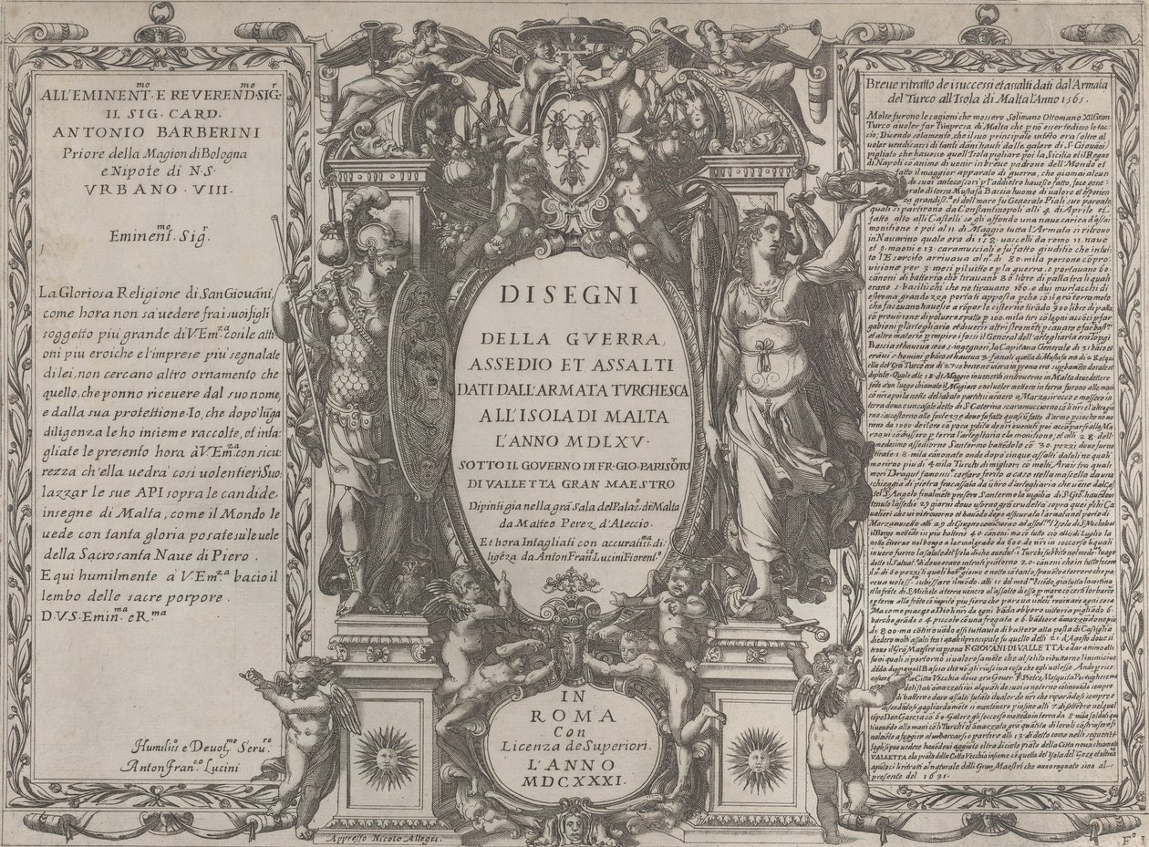 Türk ordusunun adadaki savaş, kuşatma ve taarruzunun çizimleri için cephe yazısı..., 1631. by Antonio Francesco Lucini