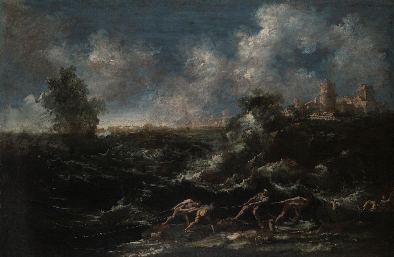 Balıkçının Ağlarını Çıkardığı Deniz Manzarası by Antonio Francesco Peruzzini