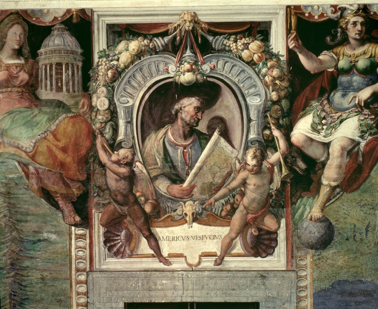 'Sala del Mappamondo'dan (Dünya Haritaları Salonu) Amerigo Vespucci (1452-1512) (fresk) by Antonio Giovanni de Varese
