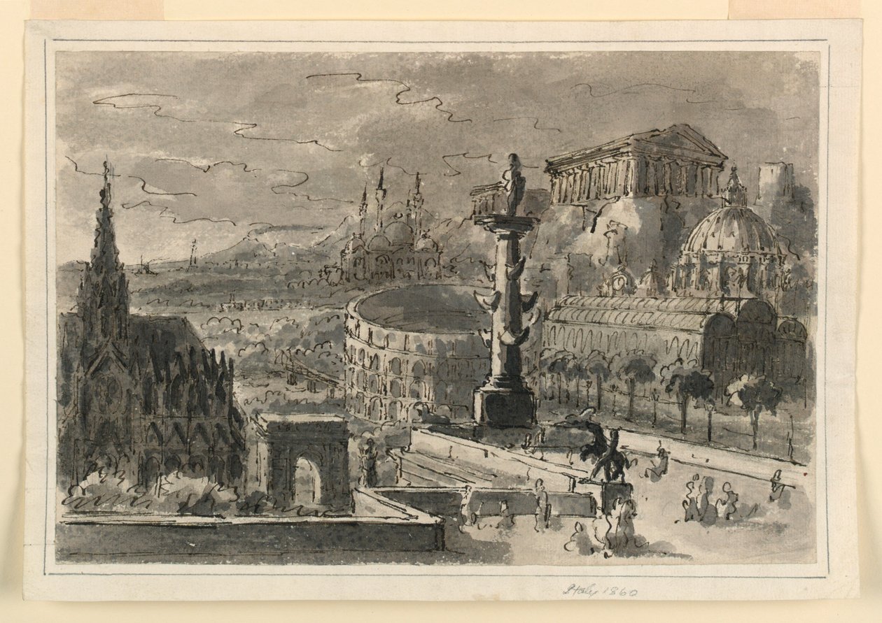 Sahne Tasarımı, Çeşitli Binaların Aglomerasyonu by Antonio Giuseppe Basoli