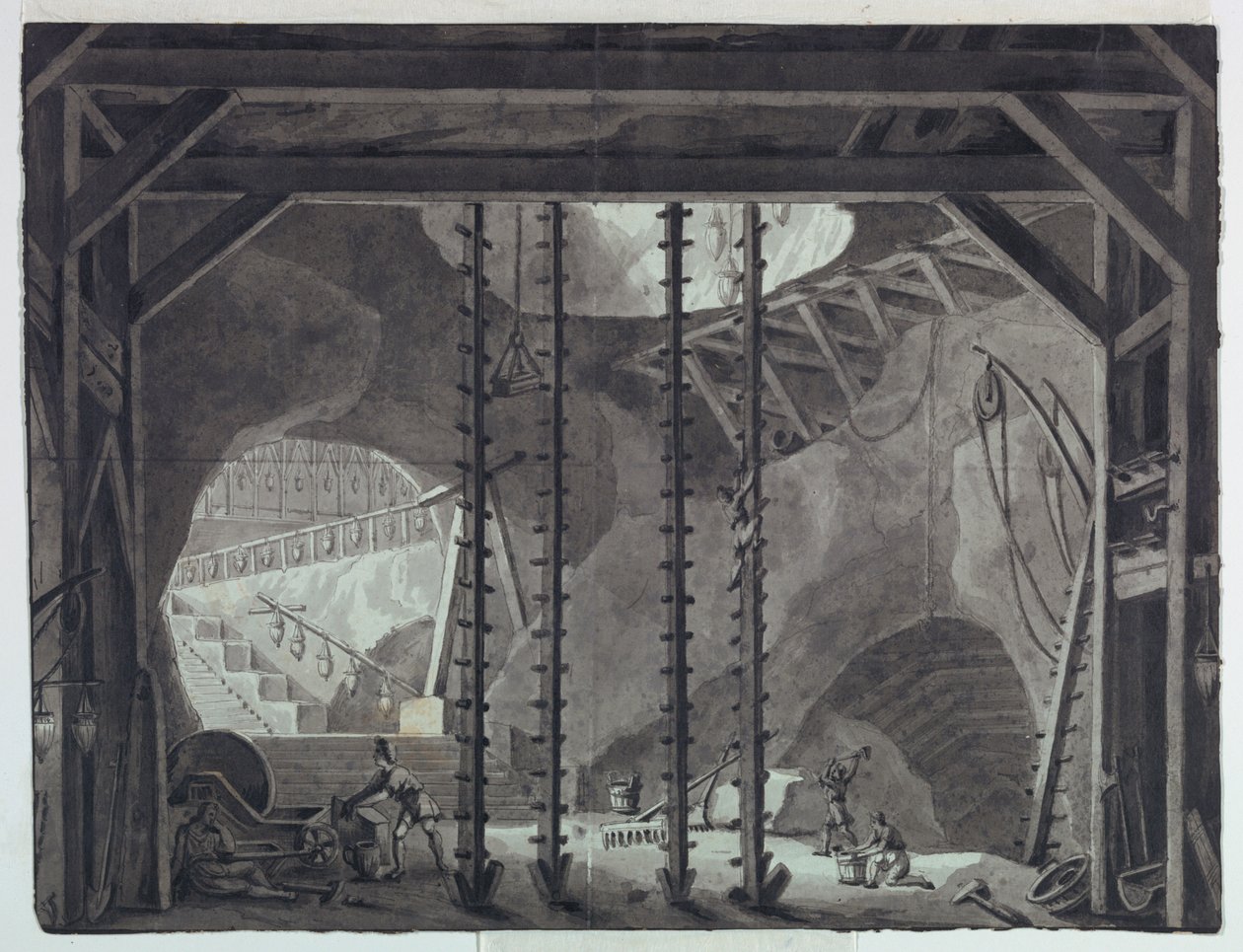 Sahne Tasarımı, Mağarada Bina İnşa Eden Adamlar by Antonio Giuseppe Basoli