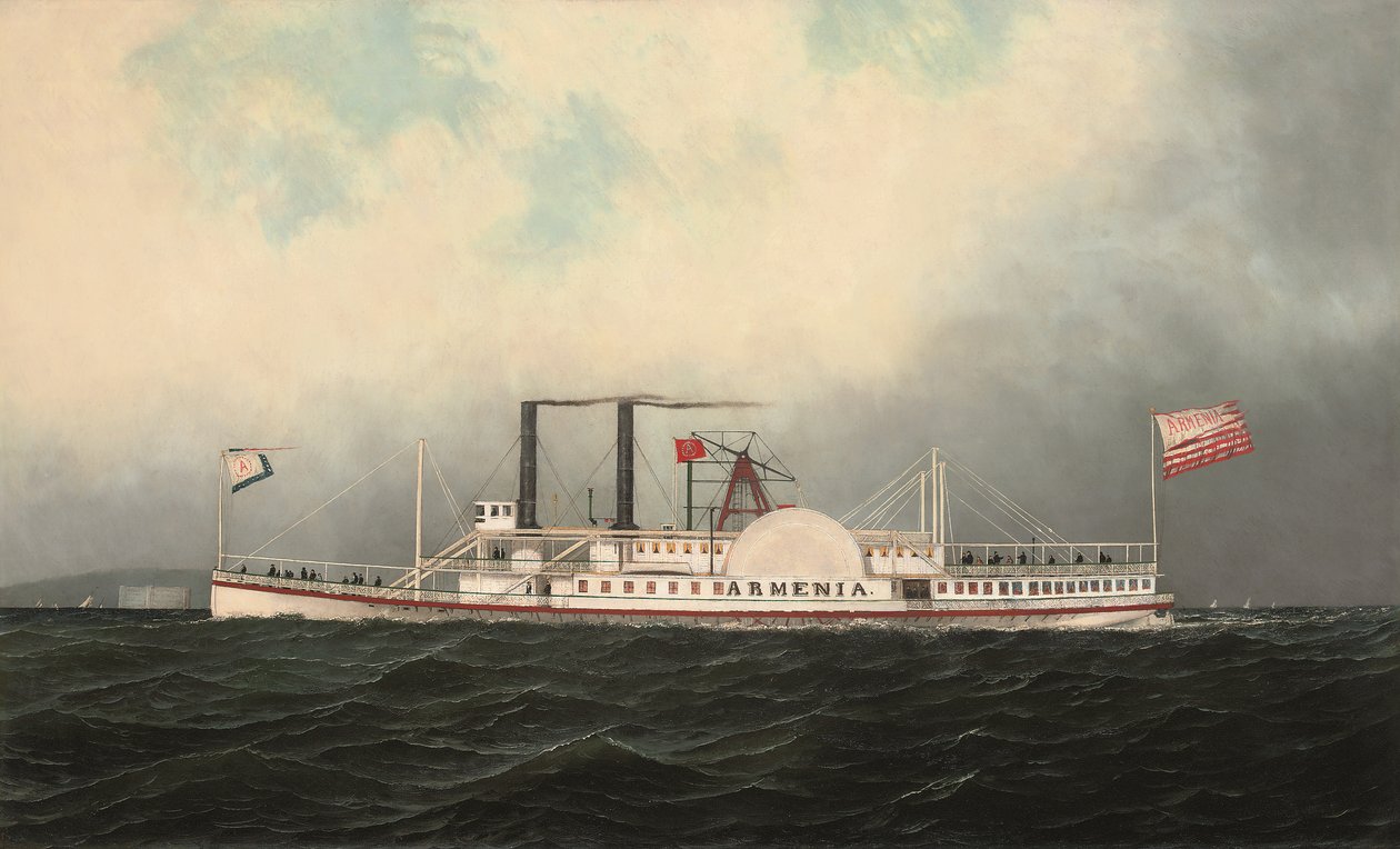Hudson River Day Line vapuru Ermenistan, Fort Lafayette, New York Limanı'ndan geçiyor (tuval üzerine yağlıboya) by Antonio Jacobsen