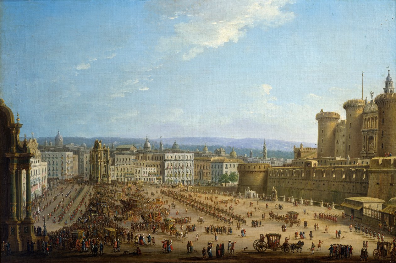 Napoli'de Dört Sunak Festivali, yaklaşık 1757, yazan Antonio Joli (1700-1777), tuval üzerine yağlıboya, 52,1x78,7, İtalya by Antonio Joli