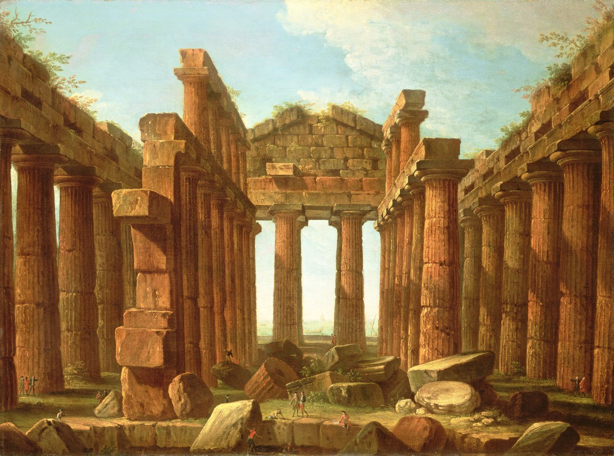 Paestum'daki Neptün Tapınağı'na Hayran Figürler by Antonio Joli