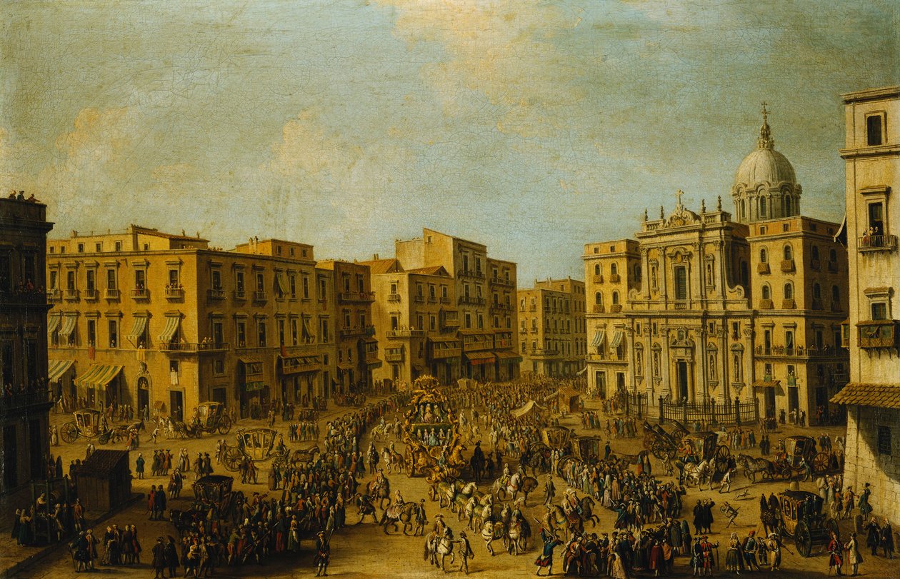 Largo San Ferdinando, Napoli, Karnaval Zamanında Kraliyet Arabası Palazzo Reale
