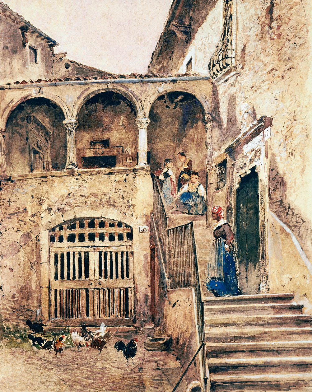 Apartmanın iç avlusu, yazan Antonio Mancini (1852-1930) by Antonio Mancini