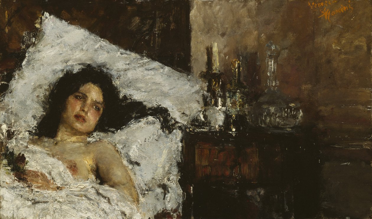 Dinlenme, yaklaşık 1887 by Antonio Mancini