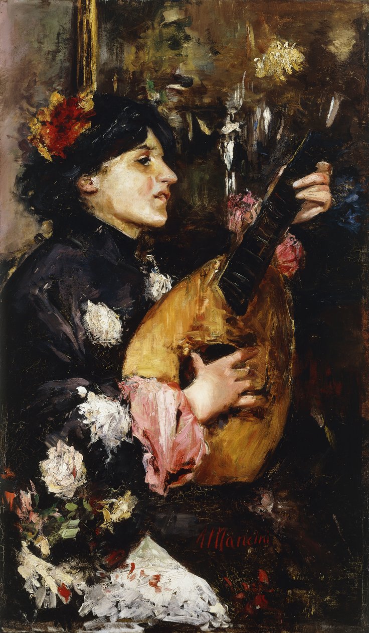 Mandolinli kadın, by Antonio Mancini