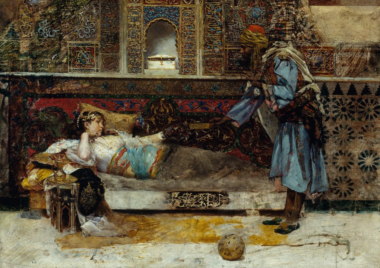 Sultan'ın Hediyesi - Tablo Antonio Maria Fabres y Costa (1854-1936), ahşap üzerine yağlı boya (29x41.5 cm) by Antonio Maria Fabres y Costa