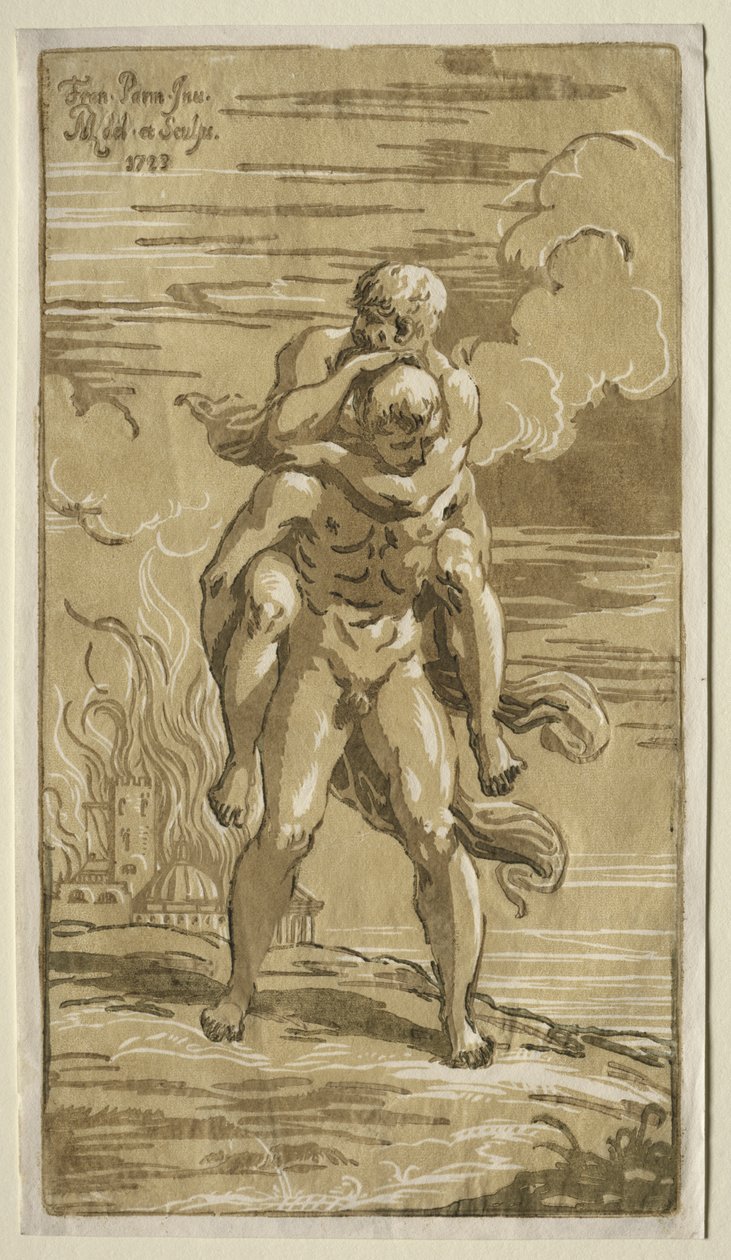 Eneas, Babası Anchises'i Truva'nın Yakılmasından Taşıyan by Antonio Maria I Zanetti