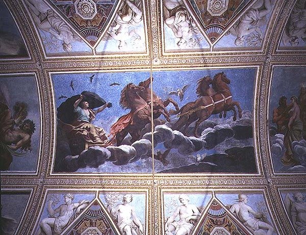 Bir arabada gökyüzüne binen Gecenin Kişileştirilmesi, tavan resmi by Antonio Maria Viani