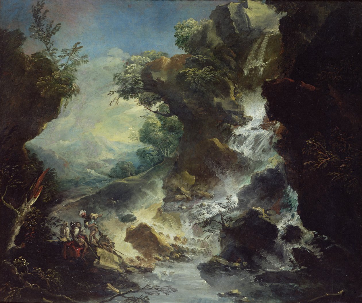 Şelaleli Manzara, c.1700-07 (tuval üzerine yağlı boya) by Antonio Marini
