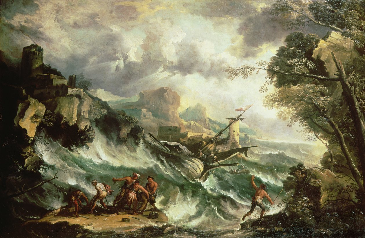 Batıklı Deniz Manzarası, c.1700-07 (tuval üzerine yağlı boya) (ayrıca bkz. 123093) by Antonio Marini
