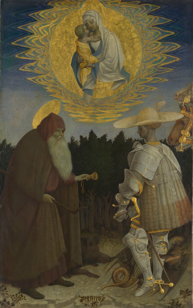 Aziz Anthony Abbot ve George ile Bakire ve Çocuk, c. 1440 by Antonio Pisanello