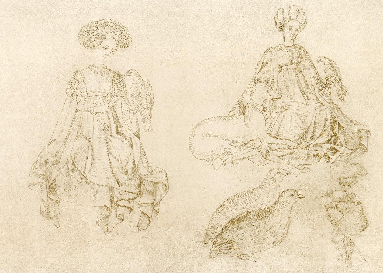 Şahin ve tazı olan kadınlar by Antonio Pisanello