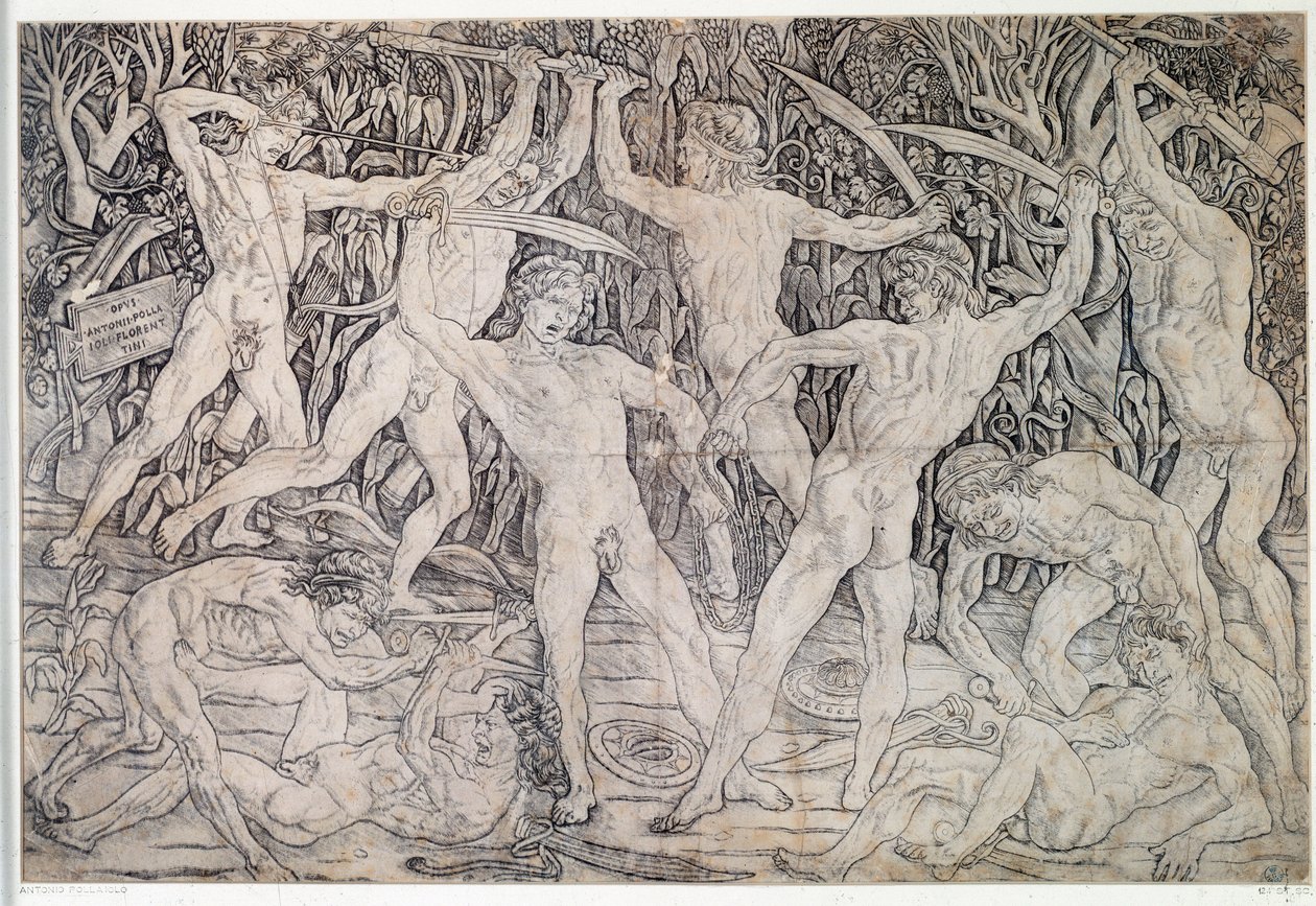Çıplak savaşçıların dövüşü Çizim Antonio Pollaiolo (Pollaiuolo veya Benci) (yaklaşık 1431-1498) 1470 Baskılar ve Çizimler Departmanı, Uffizi Florence by Antonio Pollaiuolo